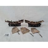 Two Chinese silver mounted boats and carved hardwood stands - 4.5" wide