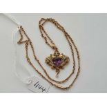 A ATTRACTIVE PENDANT WITH HEART SHAPED AMETHYST AND FANCY LINK CHAIN 18 INCHES 9CT - 7.3 GMS