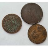 Prince of Wales half-penny token, good grade and two others