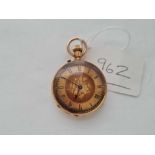 A LADIES GOLD FOB WATCH WITH GOLD COLOURED DIAL in 18ct - total weight 30 g.