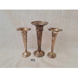 A garniture of three spill vases, cumpet shaped, 6" high, B'ham