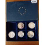 Set of 5 ECUS commemorative silver collection, includes Andorra, Ramon, Berenger 111, certificate