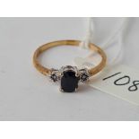 A single stone sapphire & diamond ring in 9ct mount size P 1.5g inc