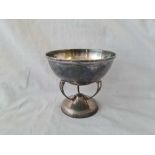 A hammered hemispherical bowl on three legs with a base - 4.5" diameter - London 1917 by WW - 230
