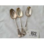 Three early George III bottom marked tea spoons by BC