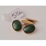 A pair of green stone cufflinks 9ct - 5.4 gms