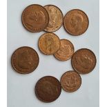 Nine better grade George VI penny and half-penny