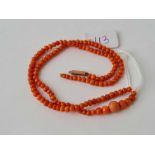 A Victorian graduated coral bead necklace (needs restringing) 15 inches