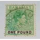 BAHAMAS SG157b (1944). £1 grey/green fine used. Cat £140
