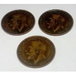 Three 1912 H pennies