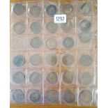One sheet of 30 one penny coins, George V, various dates.