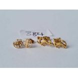 Two pairs of gold earrings 14ct gold
