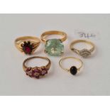 FIVE ASSORTED 9CT RINGS - 15 GMS