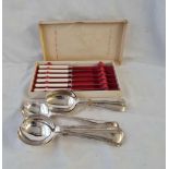 An OE pattern soup spoons, dessert spoons etc.