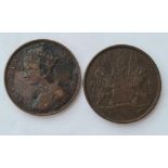 Saint Helena half-penny 1821 and Hong Kong one cent 1863