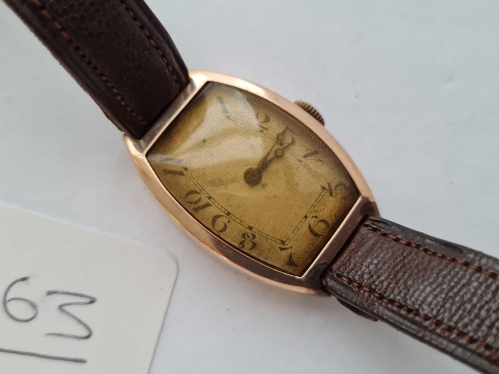 A Deco wrist watch with leather strap in 9ct - Image 2 of 2