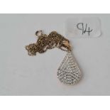 A 9ct pear shaped cz pendant on 9ct fine link chain 2g inc