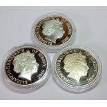 Set of 3, Battles of Britain silver collection coins, (including Agincourt), Bailiwick of Jersey