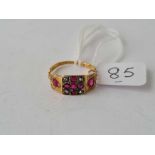 Victorian ruby and diamond 18ct gold ring 2.8g inc