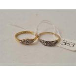 TWO EDWARDIAN 18CT GOLD diamond rings size O & N 3.7g inc