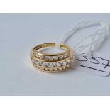 A three row dress ring 14ct gold size l - 3.6 gms