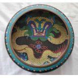 Larger cloisonne bowl decorated with a dragon.12 inch diameter