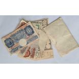 Old £1 note and four 10 shilling notes