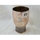 A good quality beaker engraved with crest, 4.5" high, London 1958 by AGE, w.280g