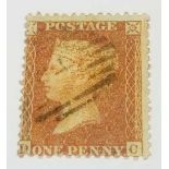 GB SG37 (1856). 1d red brown die 2, perf 14. Cat £375