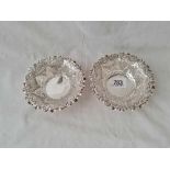 Pair of Victorian bonbon dishes with pierced and embossed sides 4.5inch wide, Sheffield 1896, 100