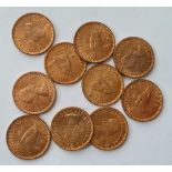 Ten good grade 1956 farthings