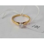 A solitaire white stone 18ct gold mounted ring size R 2.5g inc