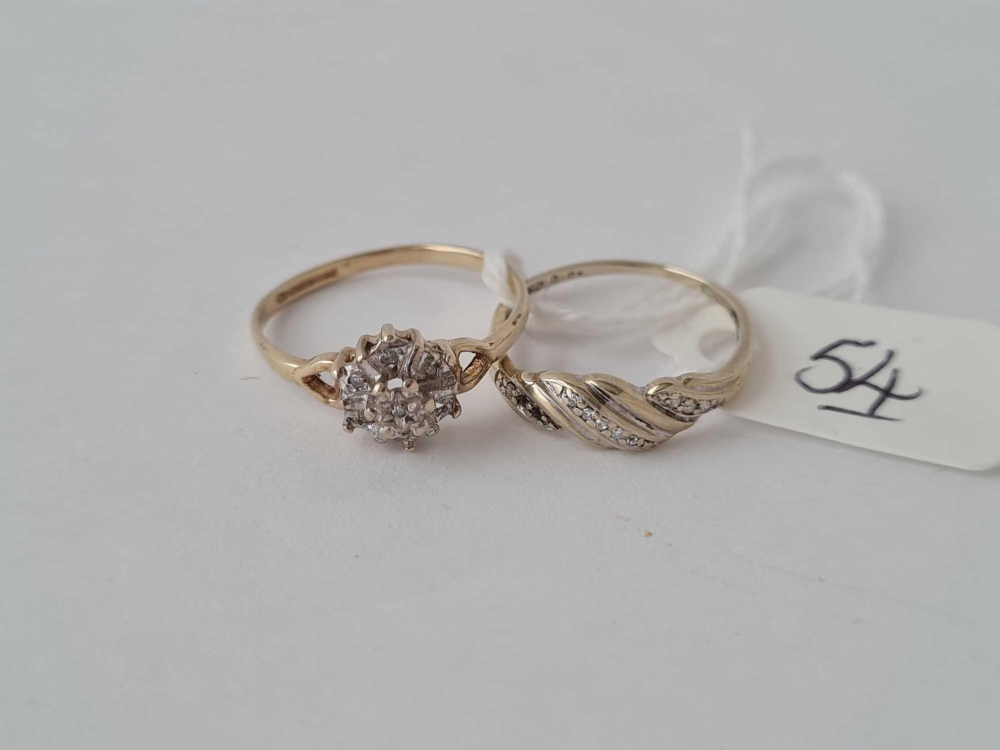 Two 9ct diamond rings size N & K 2.6g inc