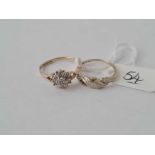 Two 9ct diamond rings size N & K 2.6g inc