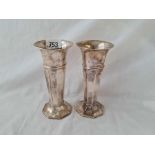 A pair of octagonal spill vases with flared lips - 6" high - London 1913 - 250 g.
