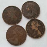 Three Victoria bun pennies and one other 1901