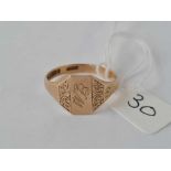 Gents 9ct signet ring size W 3.2g