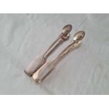 Two pairs of fiddle pattern sugar tongs 1836 and 1853 by G A . 93gms