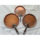 Set of three antique copper saucepan covers from Jesus College Cambridge