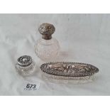 Three silver mounted jars and scent bottles - one London 1925