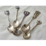 Five silver and enamel gift spoons. 80gms