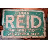 An alluminium painted sign for John Reid, size 12” x 17”