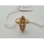 A MARQUISE OLD CUT DIAMOND RING 18CT GOLD SIZE J - 3 GMS