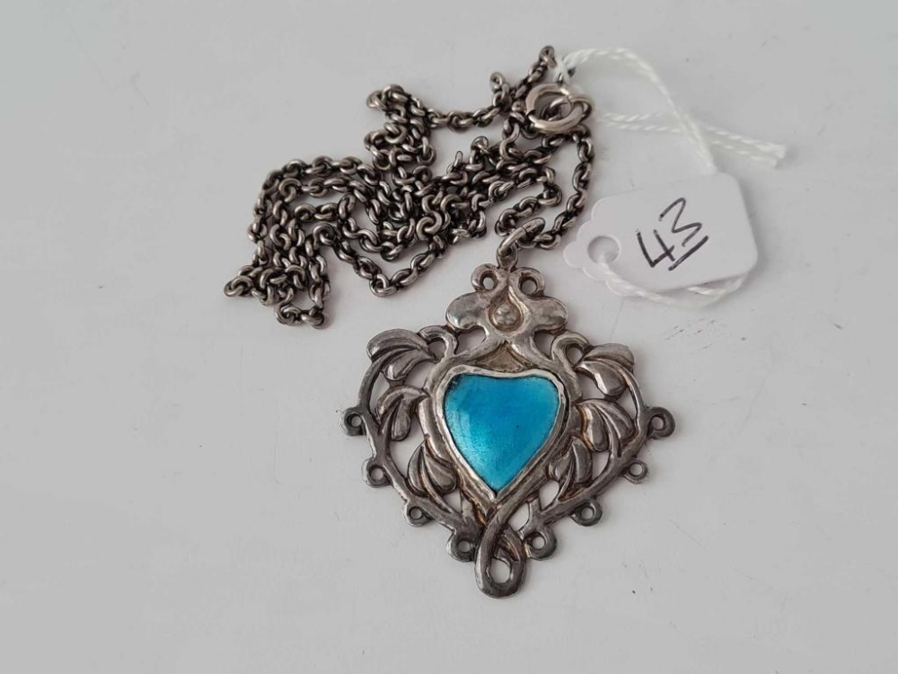 ART NOUVEAU SILVER AND ENAMEL PENDANT (POSSIBLY CHILD AND CHILD ) AND CHAIN