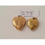 Two 9ct back and front chased heart lockets
