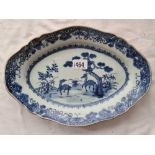 Shaped oval similar Nankin dish with two deer, 12 inch wide