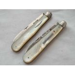 Two MOP and silver fruit knives