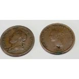 Brunswick, Canada, 1843 halfpenny token and 1832 halfpenny token province of Nova Scotia.