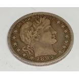 1893 USA barber quarter dollar