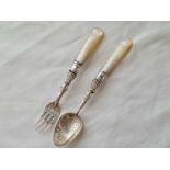 Edwardian small spoon and fork with MOP handle birmingham 1906 by A J B